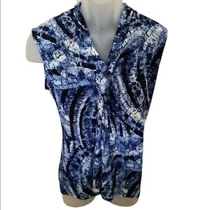 LAURA MAX Sleeveless Blue Patterned Blouse Top Women PM Petite Medium